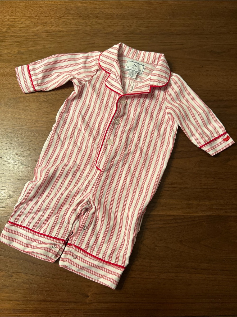 Baby's Twill Classic Romper in Antique Red Ticking